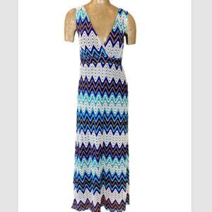 Adore Sleeveless Chevron/Zig-Zag Lace Multicolor V-Neck Maxi Dress M 294E